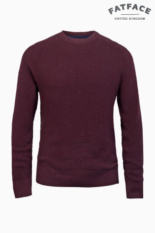 Fat Face Red Cotton Cashmere Waffle Crew Neck Jumper